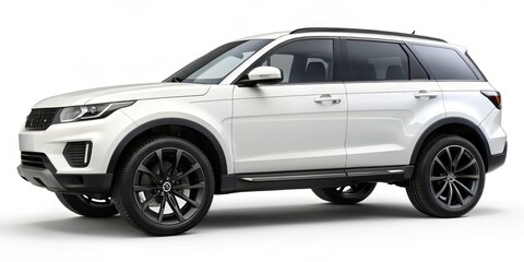 Naklejka premium White SUV with Black Wheels on White Background, 3d rendering , car , vehicle