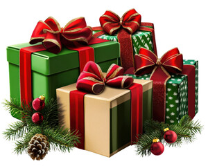 Obraz premium A stack of presents with red bows on them