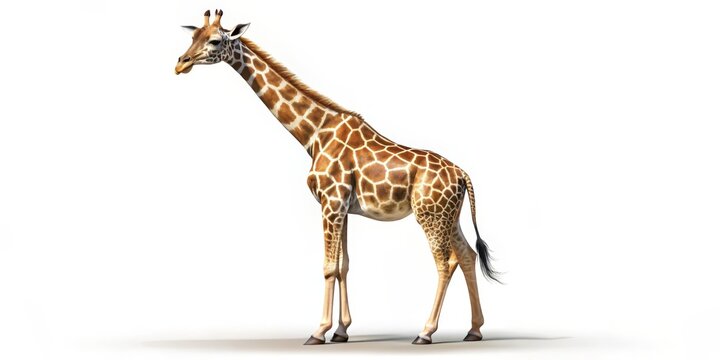 3D Render of a Giraffe Standing Tall, White Background, Isolated Animal, Giraffe, Wildlife