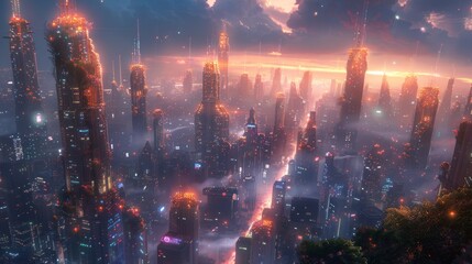 Obraz premium Futuristic Cityscape at Sunset