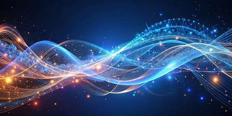 Obraz premium Abstract Digital Wave with Glowing Particles and Network, digital art , abstract art