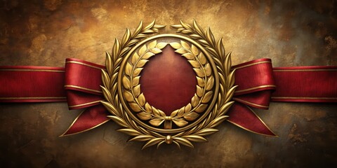 Fototapeta premium A Golden Laurel Wreath Medallion Adorned With a Crimson Ribbon, Symbolic of Triumph and Achievement