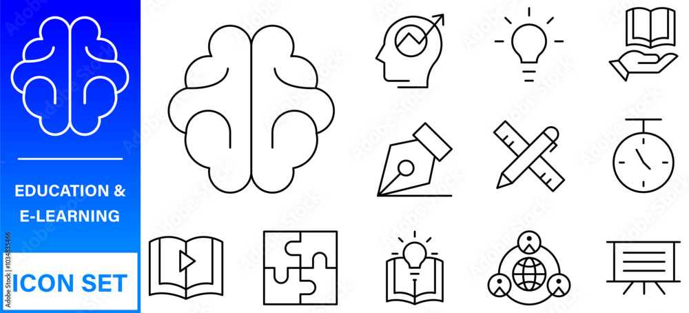 Poster education and learning web icons in line style. online education line outline icon set vector. edita