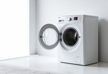 White washing machine with open door  .