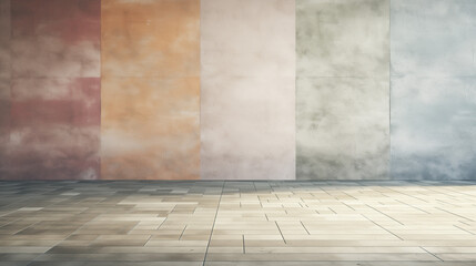 Fototapeta premium The interior features textured walls displaying gentle variations in color, illuminated by soft afternoon light that enhances the ambiance of the space