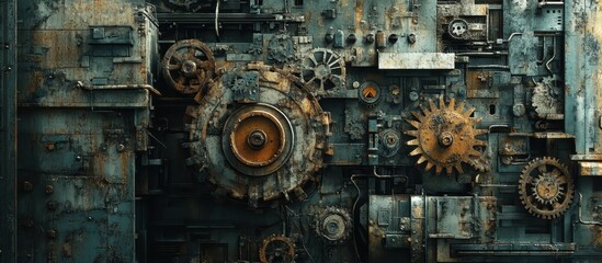 Intricate Steampunk Machine with Rusty Gears and Industrial Components in a Vintage Mechanical Setting