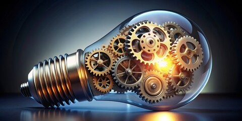 The Power of Ideas Gears Interlocking Inside a Lightbulb, Innovation, Creativity