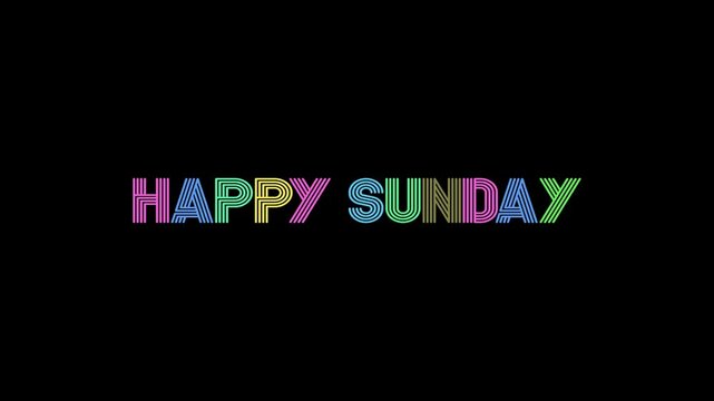 Happy sunday animation. Thank you retro neon text. Thank you rope being pulled animation text. on the black screen is suitable for your vlog