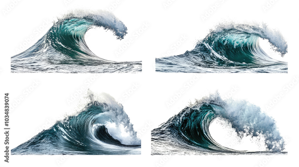Poster dramatic collection of large waves crashing on a shore generative ai