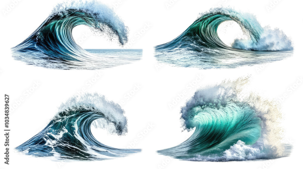 Poster powerful collection of large ocean waves crashing on a shoreline generative ai