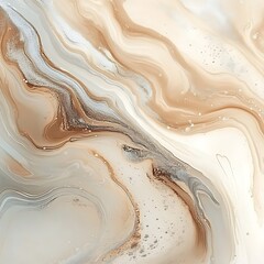 Fototapeta premium Abstract fluid art background beige and silver colors. Liquid marble. Ink beige backdrop with shiny wavy pattern