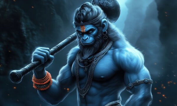 Hindu God Hanuman holding his weapon
