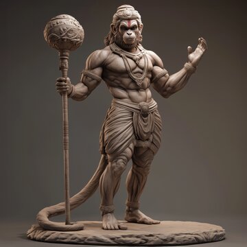 Image of Hindu God Lord Hanuman holding his weapon to fight evil