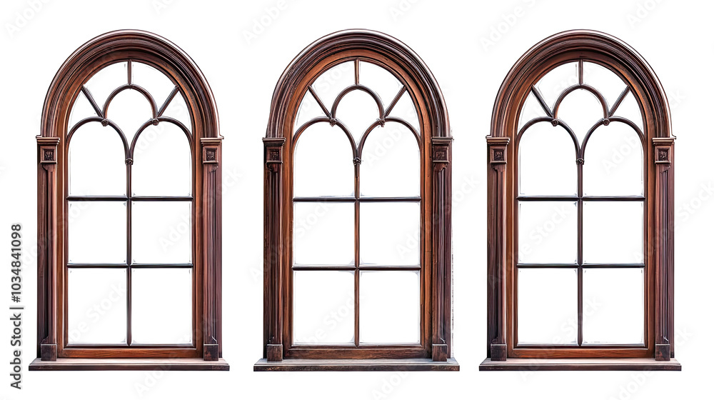 Poster wooden window frames on a white background collection generative ai