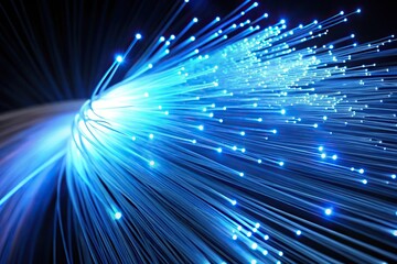 Silhouette illuminated blue fiber speed of light representation