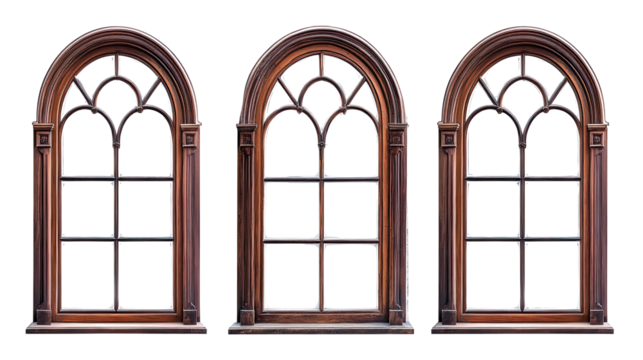 Wooden Window Frames on a White Background Collection Generative AI