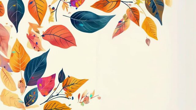 Autumn leaves arranged in a corner of a white background.
