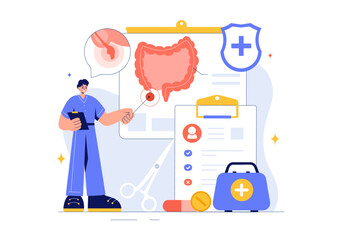 Appendicitis Vector Illustration Featuring Inflammation of the Appendix and Stomach Treatment in a Healthcare Flat Style Cartoon Background