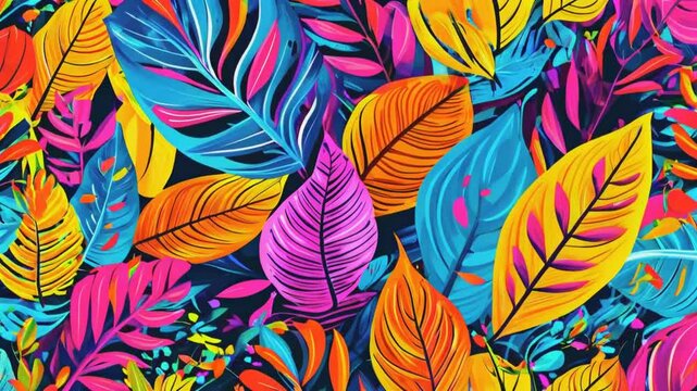 Abstract colorful tropical leaves pattern background.
