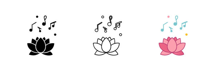 Icon of lotus flowers with music notes, symbolizing relaxation and peaceful ambiance.