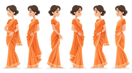 Indian Woman Wearing Saree, Character Different poses and emotions
