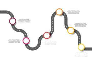 Roadmap process infographic template design with 6 steps