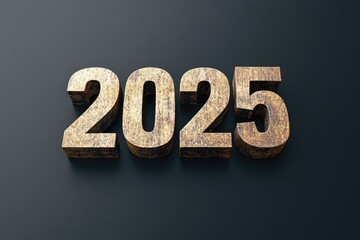 Golden 3D Number 2025 on a Black Background