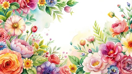 Watercolor floral background with seasonal blooms