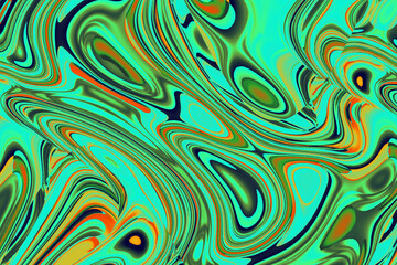 カラフルなマーブル模様 エメラルドグリーン オレンジ