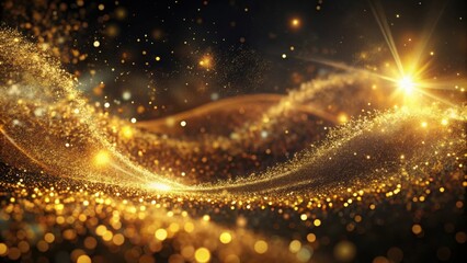 Obraz premium A dazzling golden wave of shimmering particles with a radiant glow, creating a celestial and ethereal backdrop