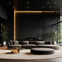 Home mockup, modern dark home interior background, 3d render