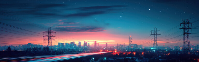 Obraz premium AI at the heart of an energy grid, powering a sprawling city with renewable energy