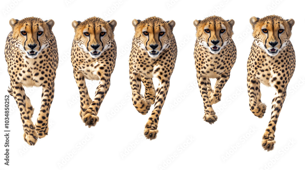 Poster majestic cheetahs sprinting towards the camera in a dynamic display generative ai