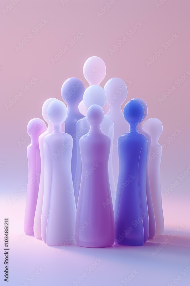 Sticker Abstract figures in a gradient of purple and blue. AI.