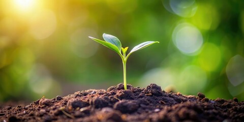 A Tiny Sprout Emerging from Rich Soil, Basking in the Warmth of the Morning Sun