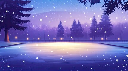 Fototapeta premium A Snowy Night with a Frozen Lake and a Silhouetted Forest