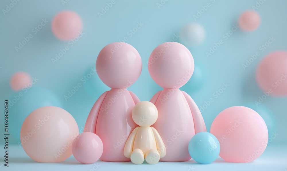 Canvas Prints A family of three figures made of pink and white balls. AI.