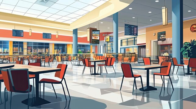 Empty Food Court in a Modern Shopping Mall