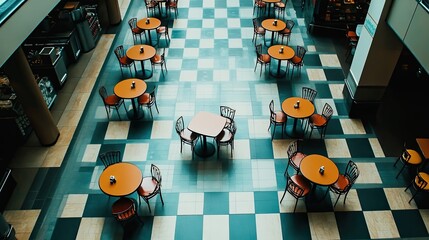 Empty Tables and Chairs in a Modern Restaurant or Cafe