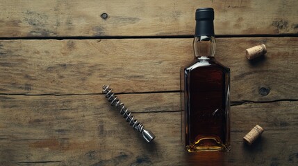 Whiskey Bottle on Wooden Table