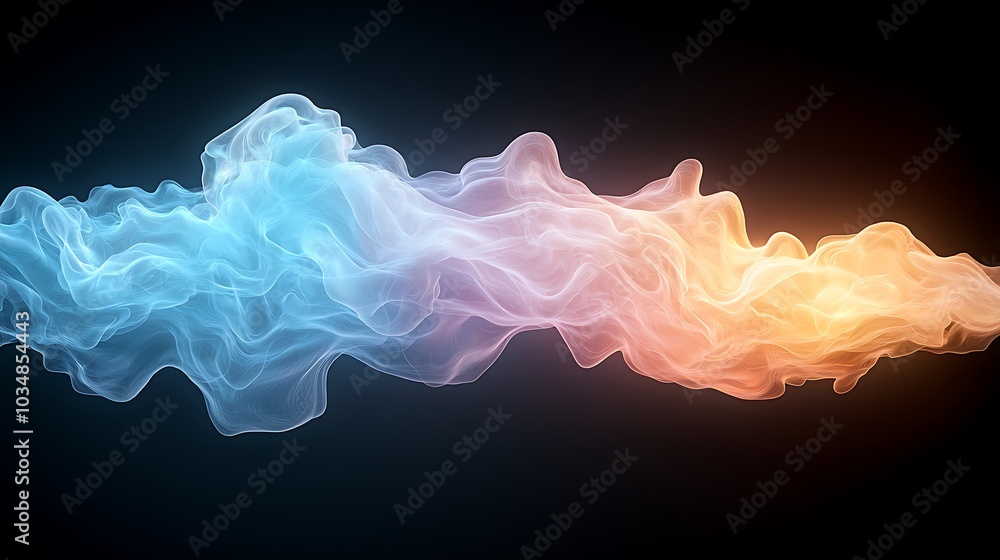 Poster dynamic flow of colorful smoke an ethereal dance of light and motion in a darkened background