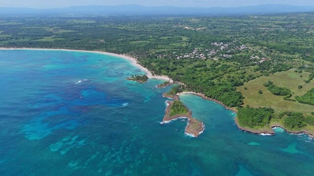 Aerial shot of Los Coquitos beaches in Maria Trinidad Sanchez, Dominican Republic