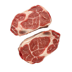 Obraz premium Pork steak isolated on a white background, showcasing its juicy texture and delicious marbling. cutout png