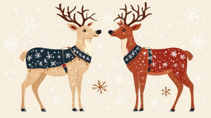 Reindeer harness with snowflake patterns in a flat design, front view, Christmas Eve theme, cartoon drawing, colored pastel ,clean background