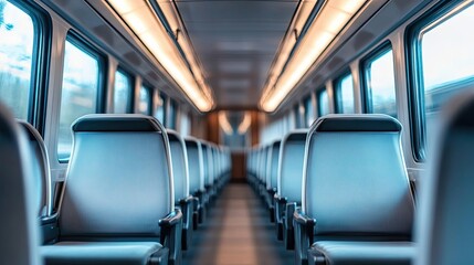 Rows of Empty Seats in a Modern Train Car