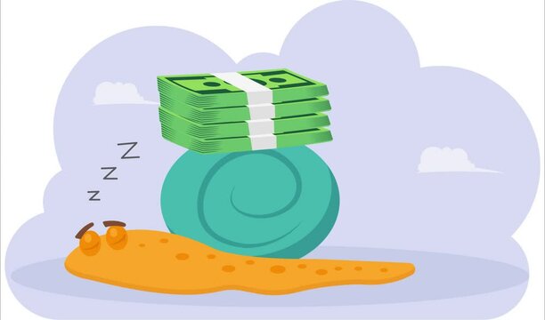 Slow money transfer turtle transporting, illustration vector cartoon

