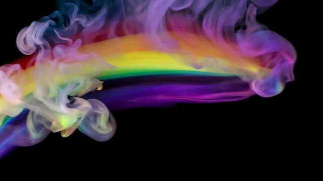 Colorful smoke make a rainbow on black background. Generative AI