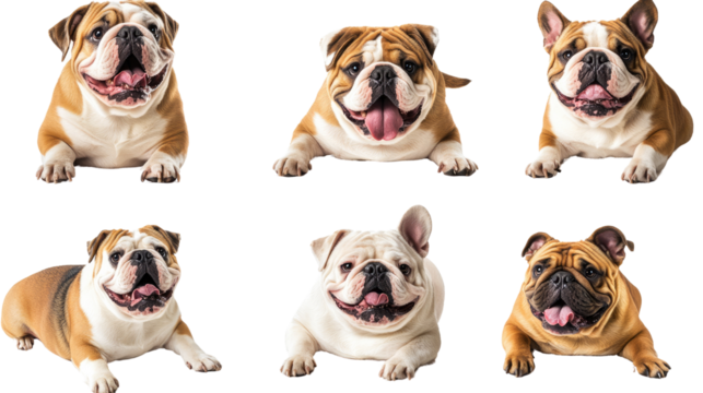 Cute English bulldog puppy sitting on a white background, showcasing its adorable expression and purebred features