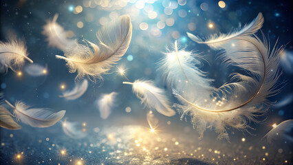 Glittering Feathers Floating in the Air. Perfect for: Christmas, New Year's Eve, Valentine's Day, Weddings