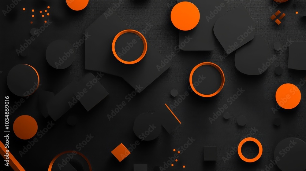 Poster abstract composition of black and orange geometric shapes on a textured background showcasing modern